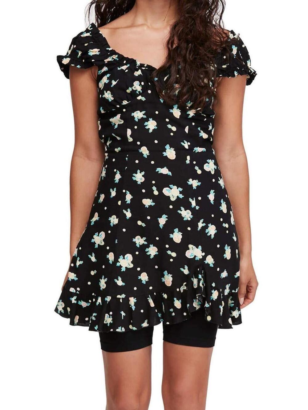 Free People Womens Like A Lady Sleeveless Printed Mini Dress Black S